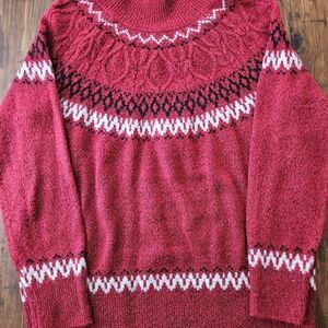 Northern Reflections Red and White Patterned Turtleneck Sweater